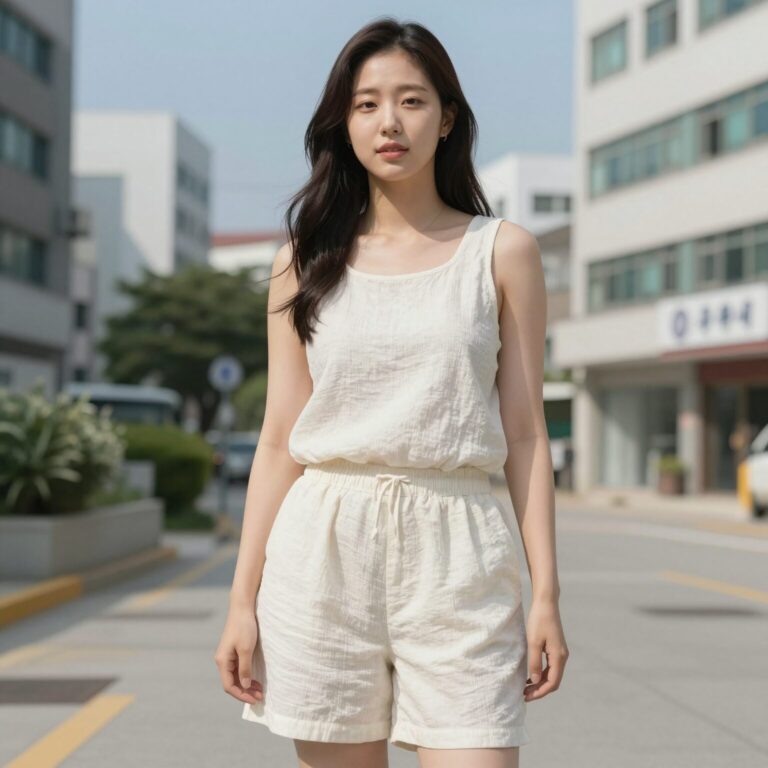 시원한 린넨 혼방 여름 여자 와이드 마바지 실착 사진