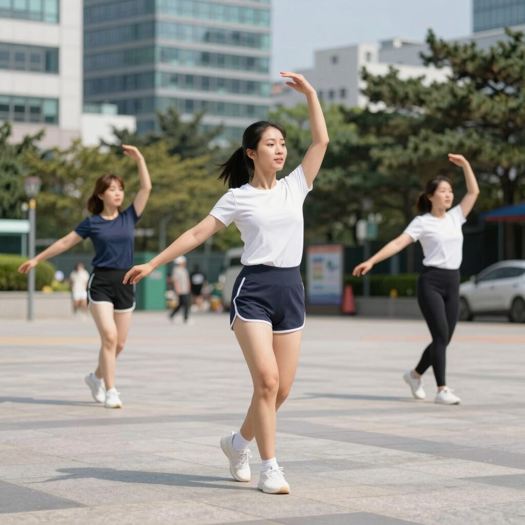 여름방학 다이어트를 위해 춤추며 운동하는 여성의 모습
