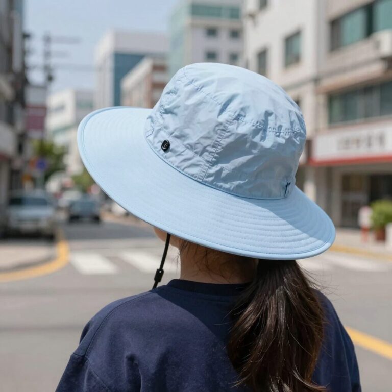 썬글레이드 UV 와이드 아쿠아 플랩캡을 착용한 아이의 뒷모습