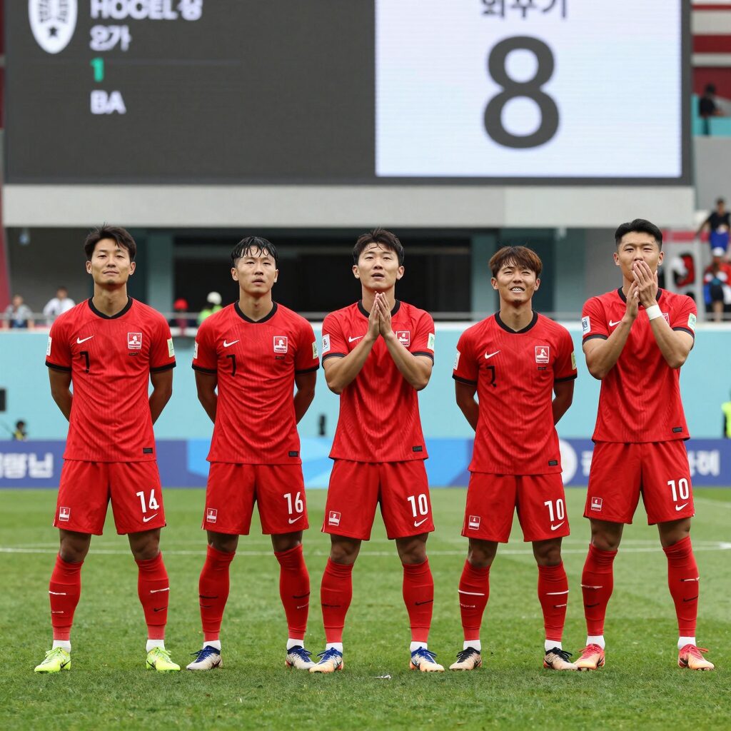 스위스 축구 대표팀 선수들이 경기장에서 기뻐하는 모습, 배경에 피파랭킹 8위 그래프