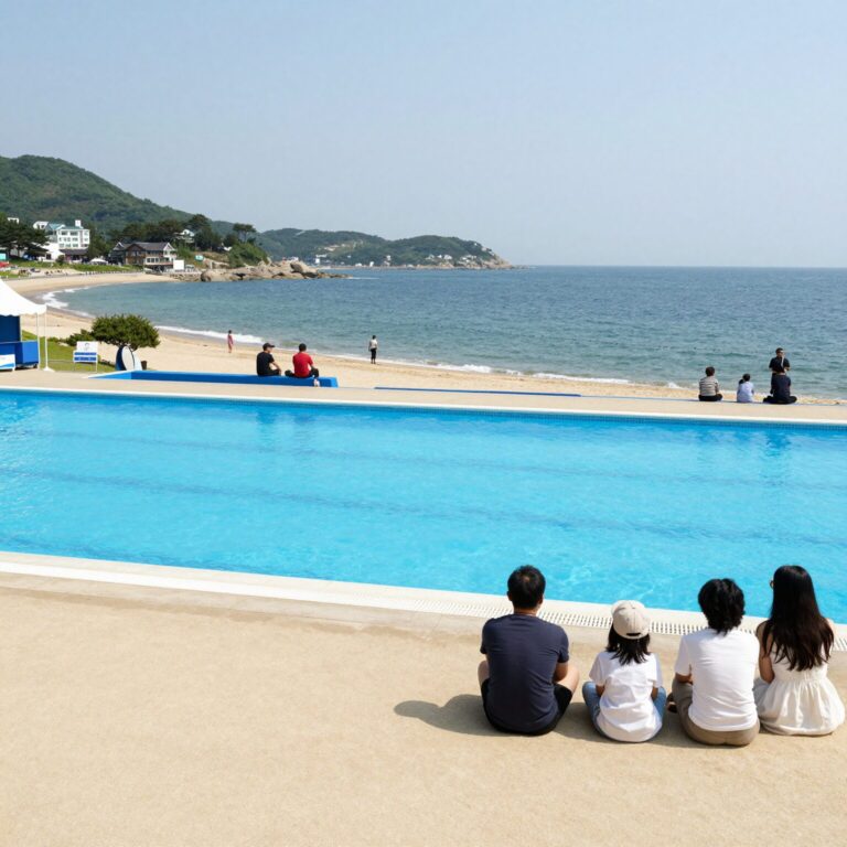 태안 위드오션펜션 수영장 전경과 바다 뷰