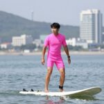 트루다이브 핑크 숏제인 서핑슈트 착용샷