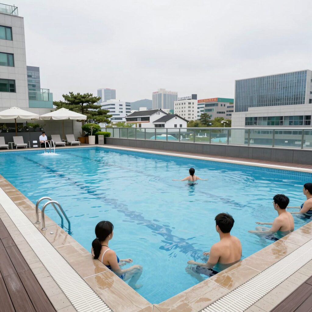 서울 광진구 건대 풀파티룸 언더풀 대형 온수풀 수영장 전경