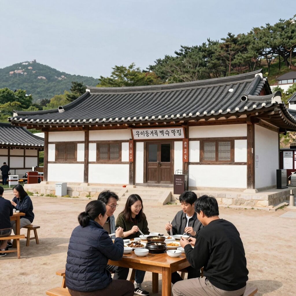 우이동 계곡 백숙 맛집 소귀골백운산장과 미림산장의 외관과 백숙 테이블 사진