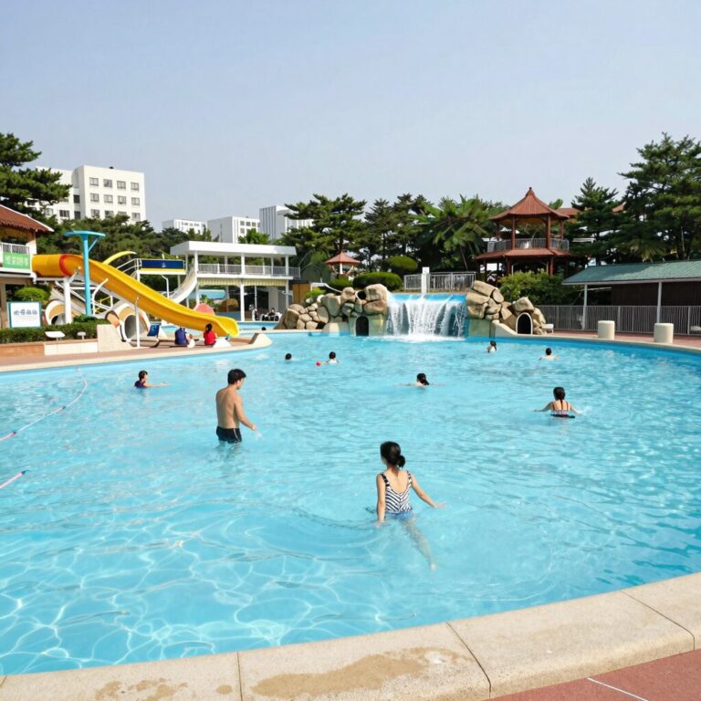 용평 워터파크 실내 유수풀과 파도풀 전경