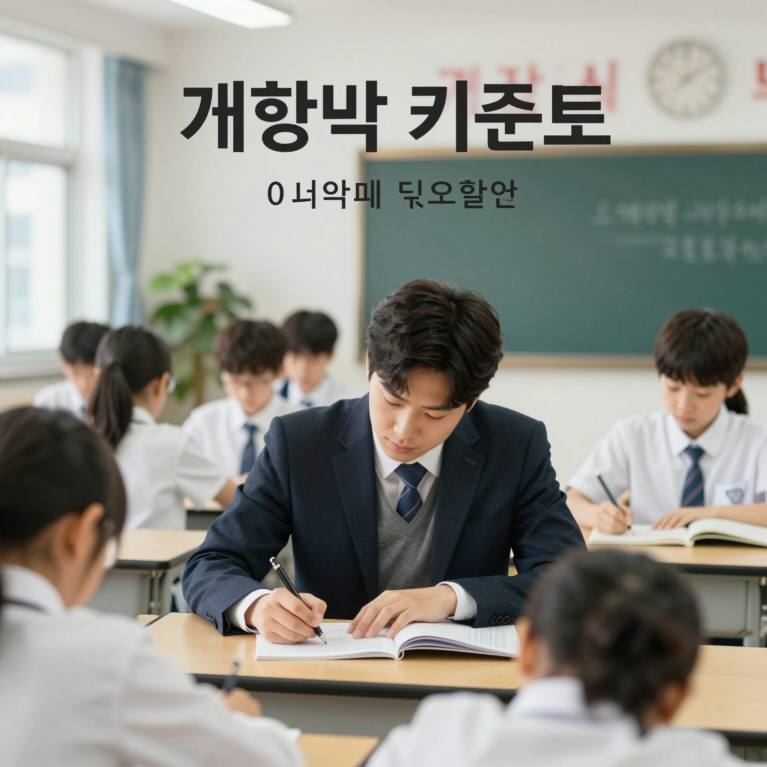 개학 첫날 키즈노트 알림장을 작성하는 선생님의 모습
